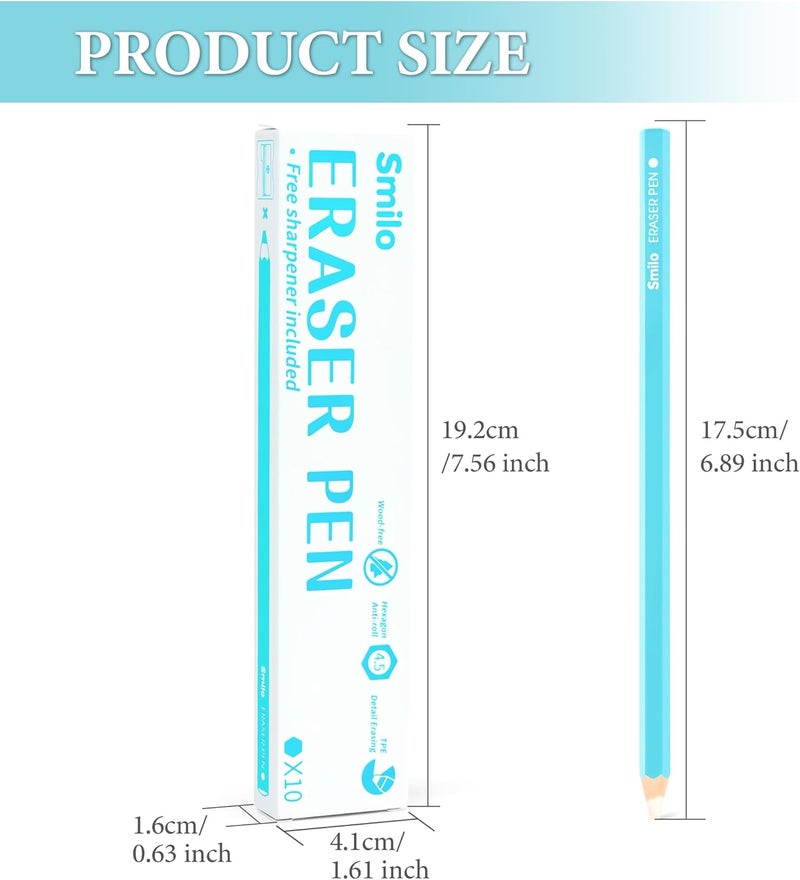 Smilo Eraser Pencils, 10-Pack Blue Artist Pencils with Sharpener, Fine Detail Eraser for Sketching, Charcoal & Colored Pencil Drawings, Perfect for Artists, Beginners and Students - Image 5